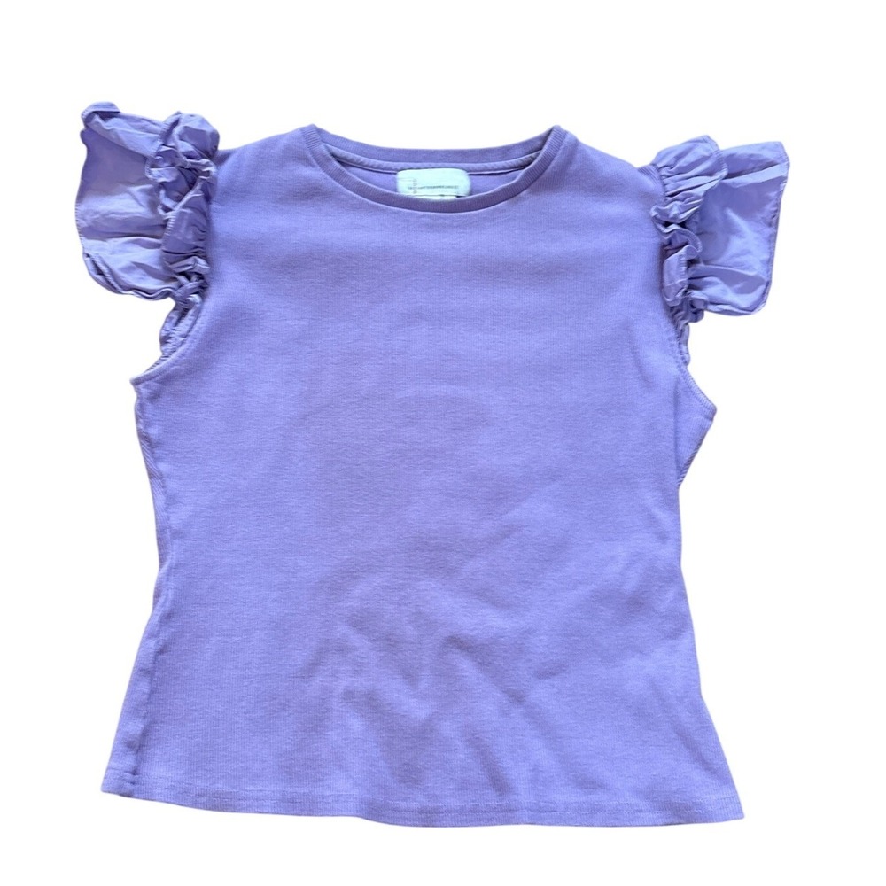 Anthropologie Ruffle Sleeve Top Women Purple Ribbed Knit Boho‎ SIZE S